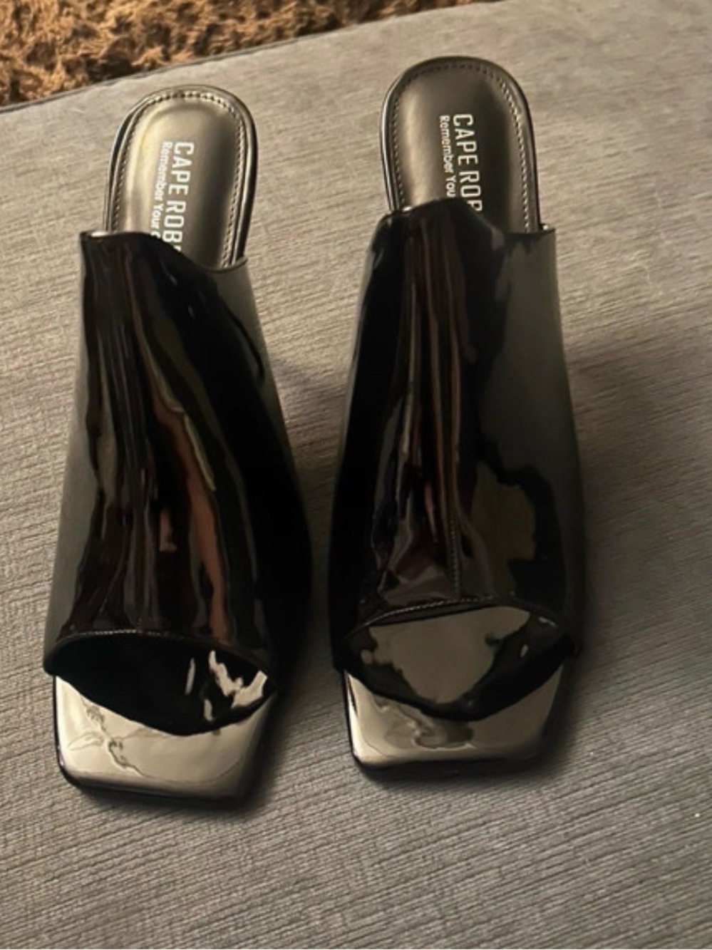 Cape Robbin Black Patent Open-Toe Slide Mules